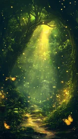 Enchanted Forest Grotto With Bioluminescent Glow.