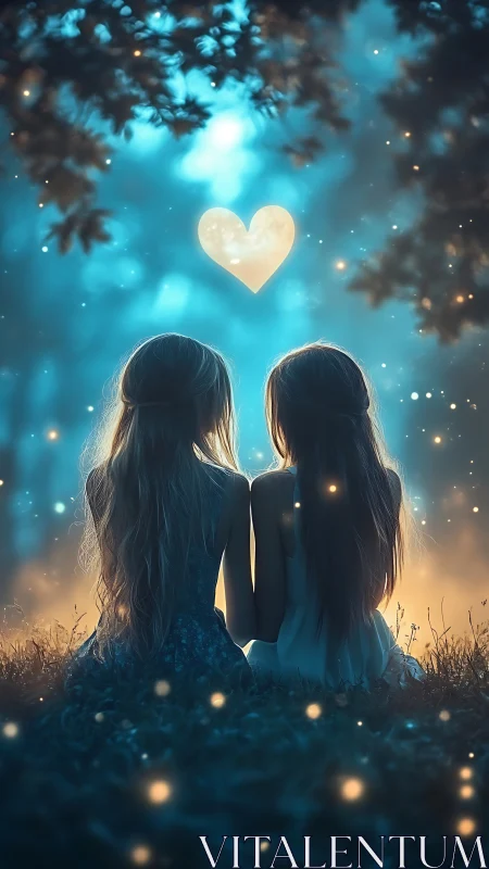 Two Hearts Connected Under Glowing Heavens.