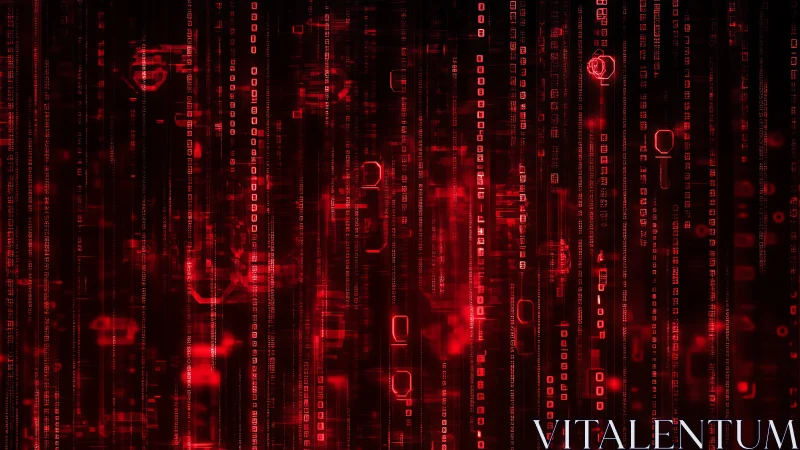 Red digital code streams flow through a dark cyber grid.
