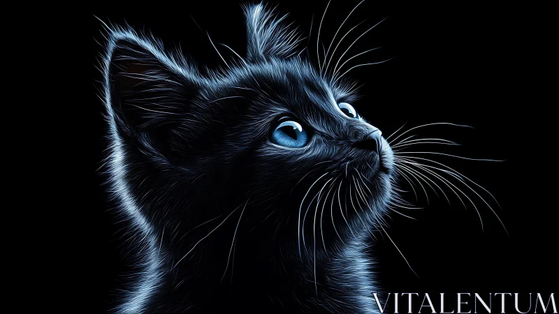 Black Cat with Striking Blue Eyes Against Dark