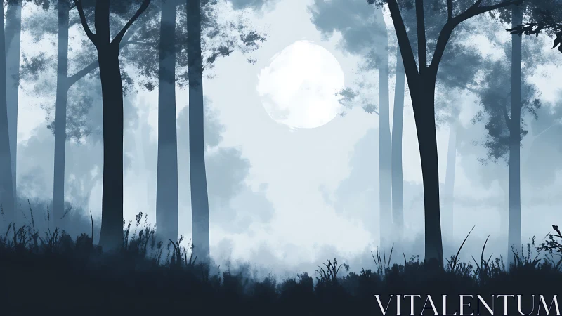 Moonlit Forest: A Serene Journey Through Misty Woods