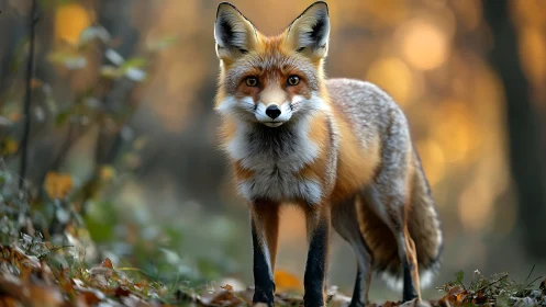 Red fox in shallow depth of field autumn forest portrait