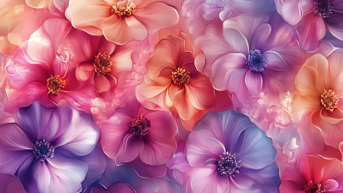 Vibrant Floral Gradient: Layered Dahlia Composition with Warm-to-Cool Color Transition.