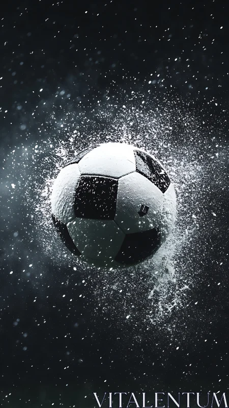 Soaring soccer ball explodes through water in dramatic motion