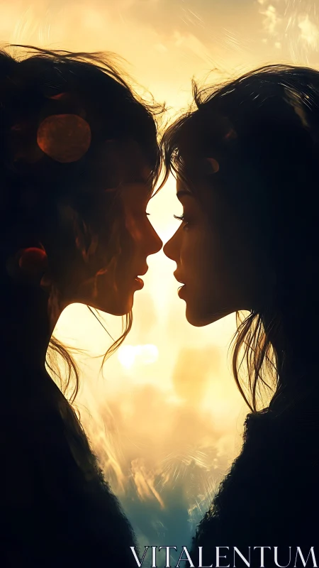 Two Profiles Meet in Golden Sunlight.