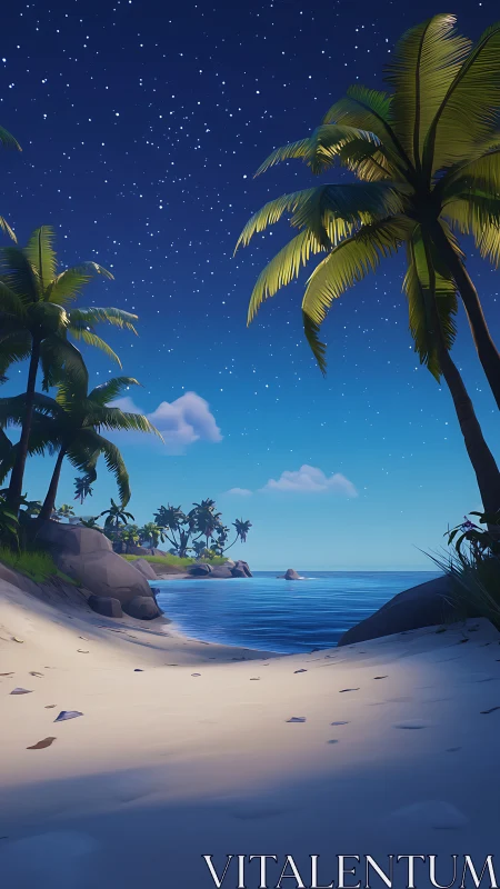 Tropical Beach Night Under Starlit Sky
