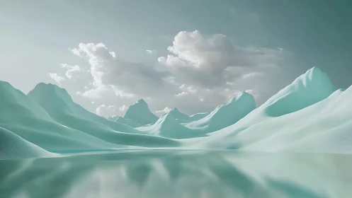 Glacial dreamscape of teal mountains mirrored in quiet water.