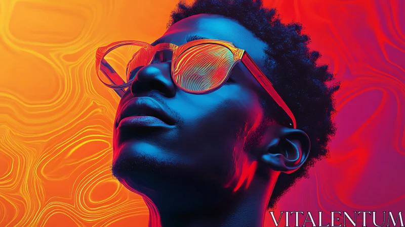 Neon gradient portrait in saturated cyberpunk duotone lighting.