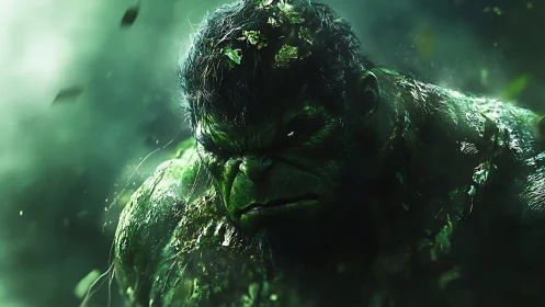 Brooding green giant wrapped in misty, glowing shadows.