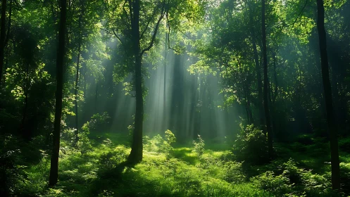 Crepuscular Light Rays Through Dense Deciduous Forest Canopy Structure