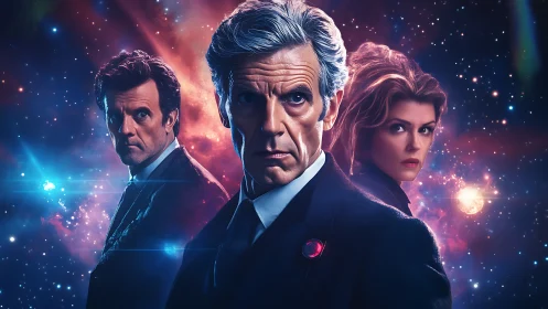 Time-travel trio confronts cosmic storm in vivid nebula