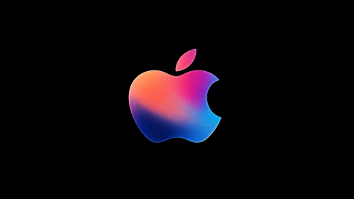 Vibrant gradient apple symbol glows against deep black field