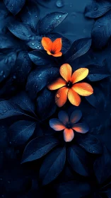 Luminescent Blooms Against Nocturnal Foliage: Contrast Study.