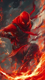 Hooded fire assassin leaps through swirling inferno