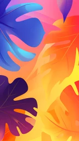 Vivid tropical leaves glow across sunset gradient field.