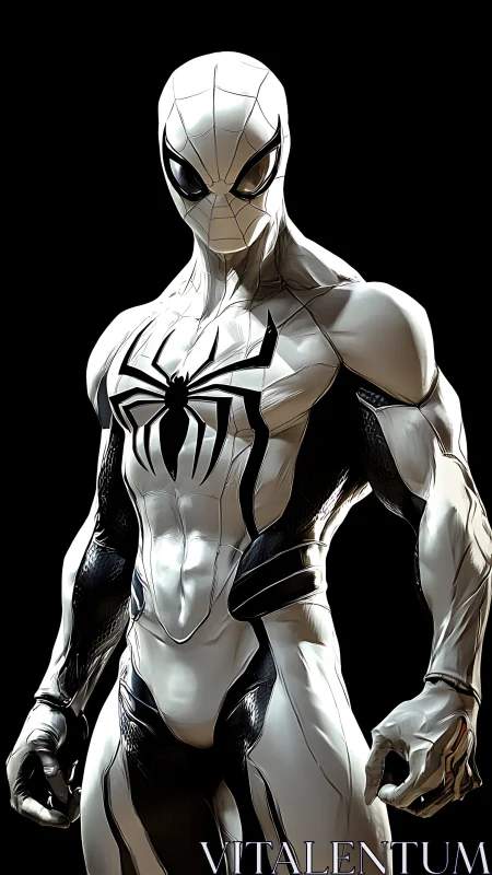 Armored white arachnid hero rendered in high-gloss digital detail