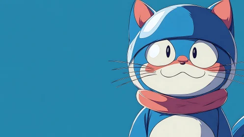 Wide-eyed blue cat hero quietly studies the endless sky