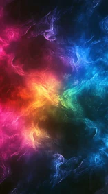 Multicolored nebula-like light forms on dark background.