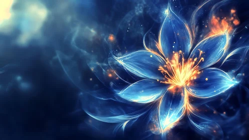 Luminous ethereal flower igniting in deep cosmic blues.