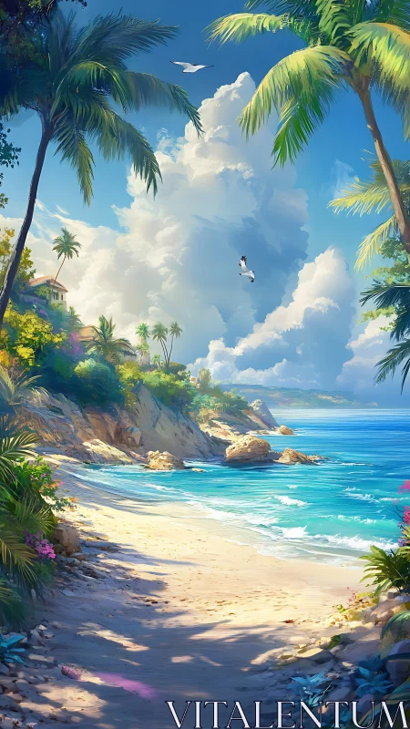 Tropical Paradise Sanctuary Where Palms Frame Sky Dreams.