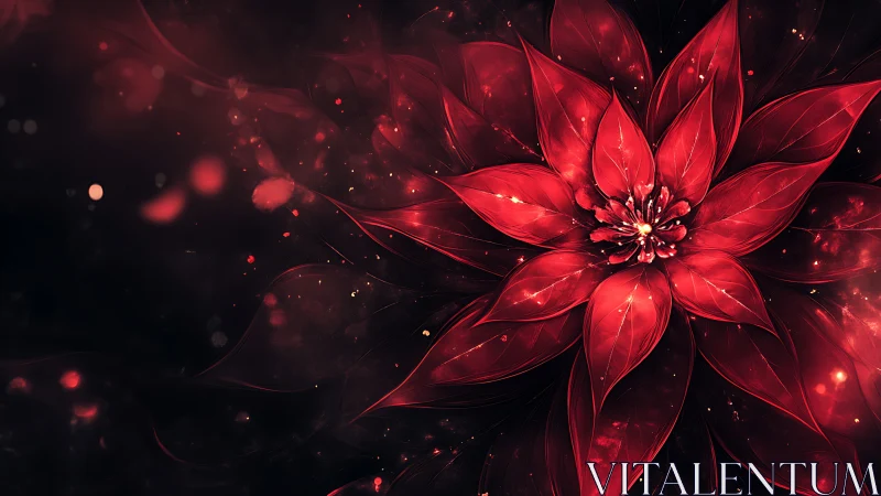 Crimson fractal flower bloom on dark abstract background.