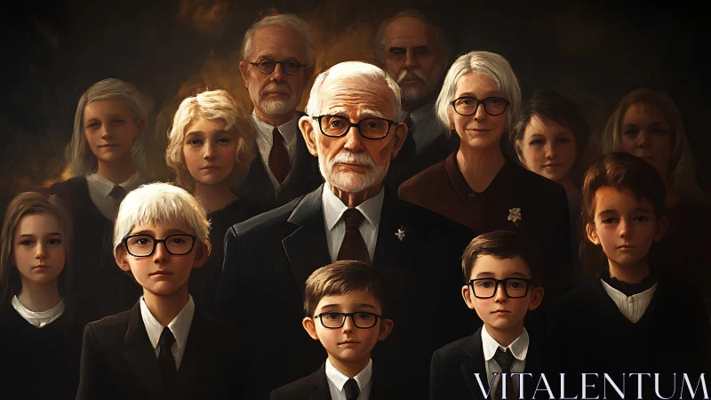 Multigenerational family portrait arranged in formal rows