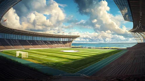 Sunlit coastal stadium waiting for the next big kickoff.