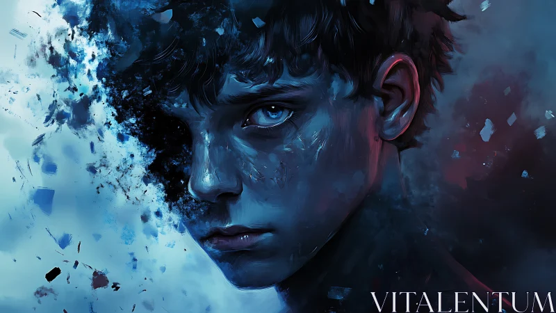 Shattered Starlight Boy in Electric Blue Fragments Portrait.