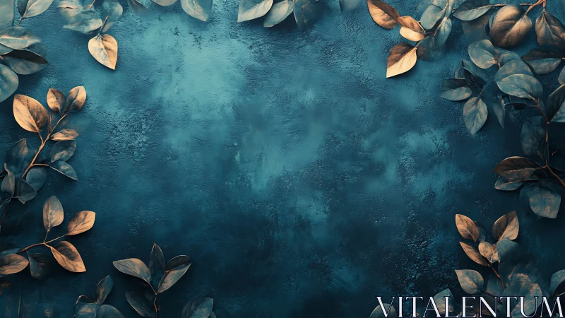 Gold foliage border on textured teal background space.