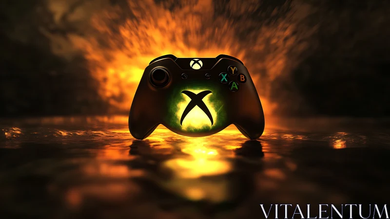 Xbox Controller Glowing in Fiery Orange Light.