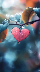 Heart-Shaped Leaf Glistening After Rain.