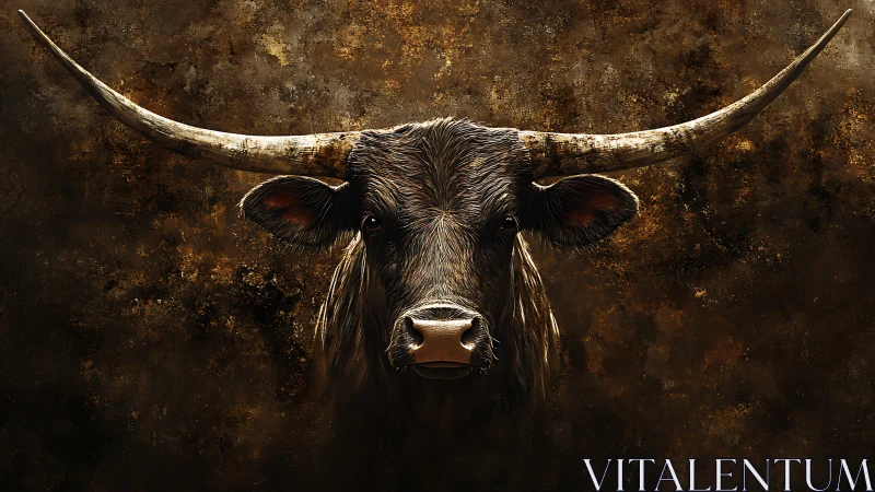 Ironclad longhorn spirit emerging from molten dusk shadows.