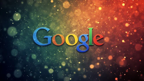 Multicolor Google wordmark on bokeh gradient cosmic field.