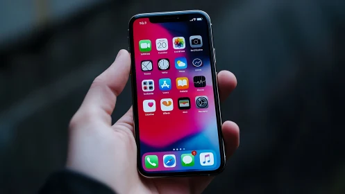 iPhone Home Screen Glow: Vibrant Apps in Hand.