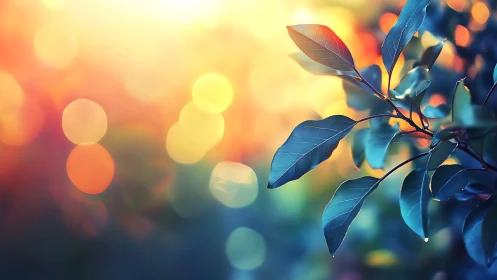 Backlit foliage with bokeh gradients in digital painting style.