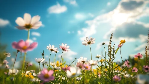 Wildflower Field Beneath Luminous Sky.