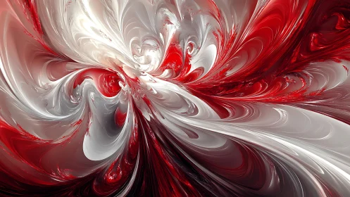 Swirling crimson and ivory fractal bloom in motion.
