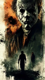 Masked shadow in a burning dusk of eerie imagination.