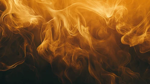 Abstract golden smoke plumes on dark atmospheric gradient background.