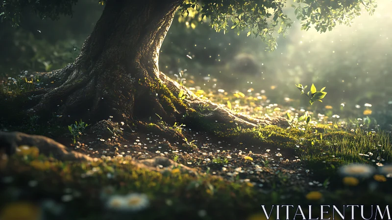 Ancient Tree at Golden Hour Light