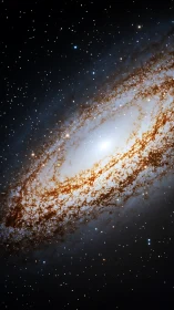 Spiral galaxy edge-on with dense dust lanes in space.