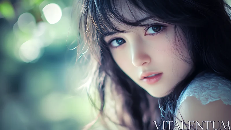 Soft gaze in a dreamy garden of gentle pastel light.