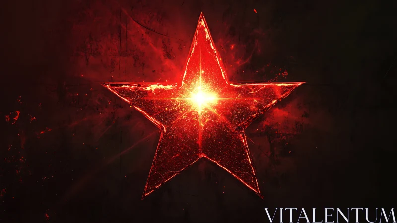 Luminous red star emblem with radiant central light source.