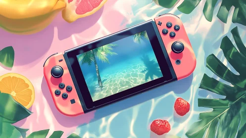 Nintendo Switch Gaming Console Summer Tropical Paradise Setup