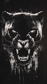 Aggressive Panther Head with Bared Fangs