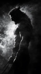 Brooding clawed warrior pauses quietly in swirling smoke