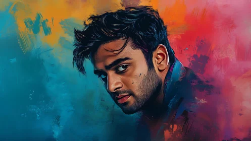 Bold portrait of a thoughtful man against vivid colors