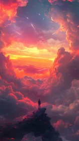 Digital painting of lone figure under luminous storm portal.