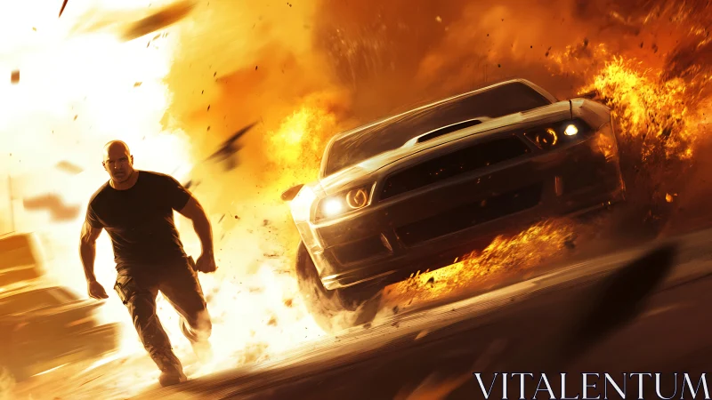 Explosive car pursuit renders dynamic motion with cinematic fire
