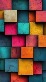 Layered chromatic blocks with textured concrete surfaces.